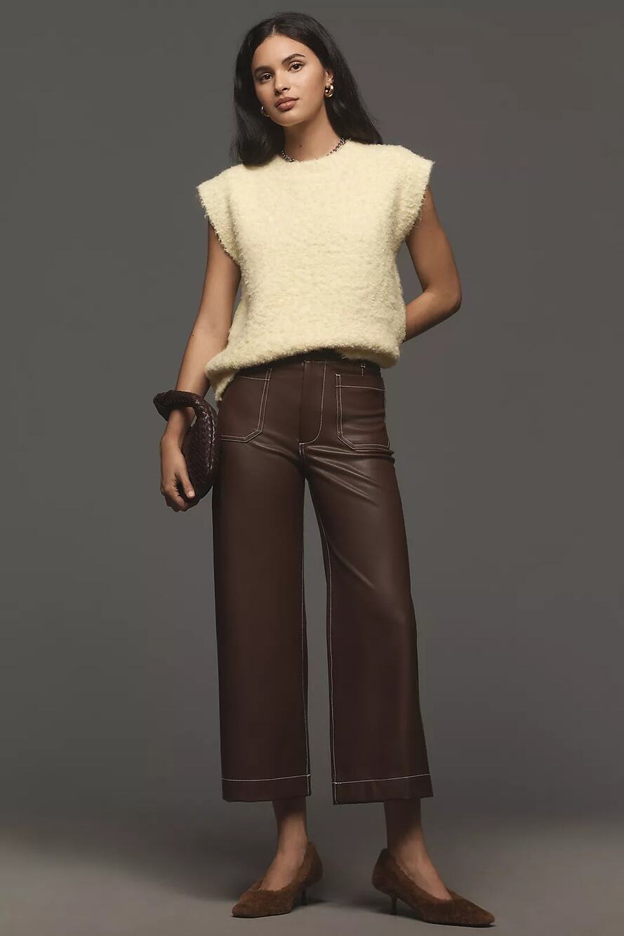NWT Anthropologie The Colette Cropped Wide-Leg Pants by Maeve Faux-Leather SZ 31